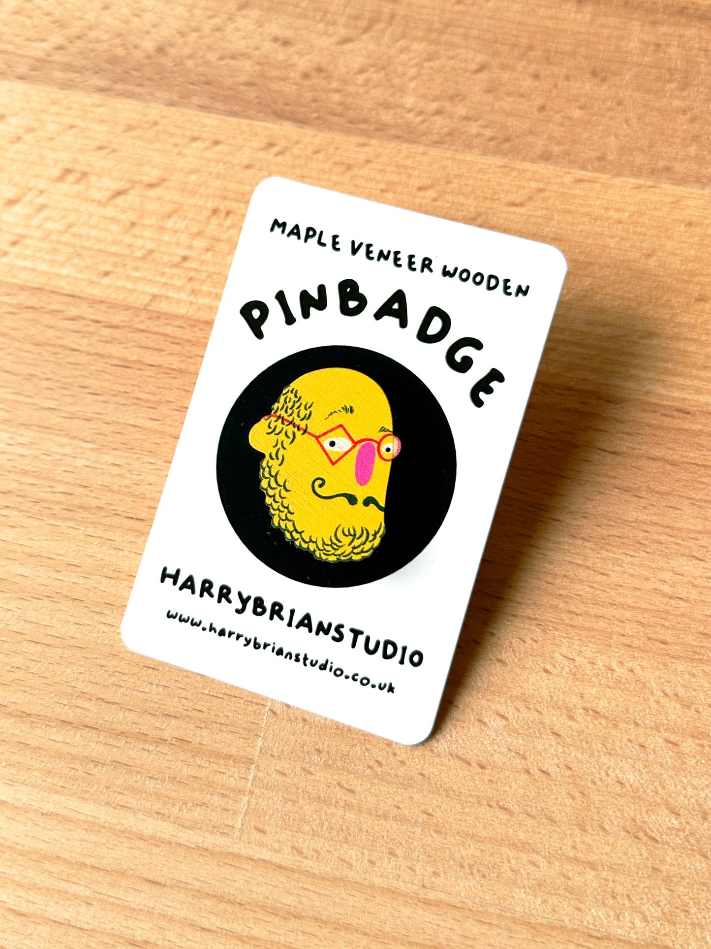 Face Maple Veneer Wooden Pin Badge