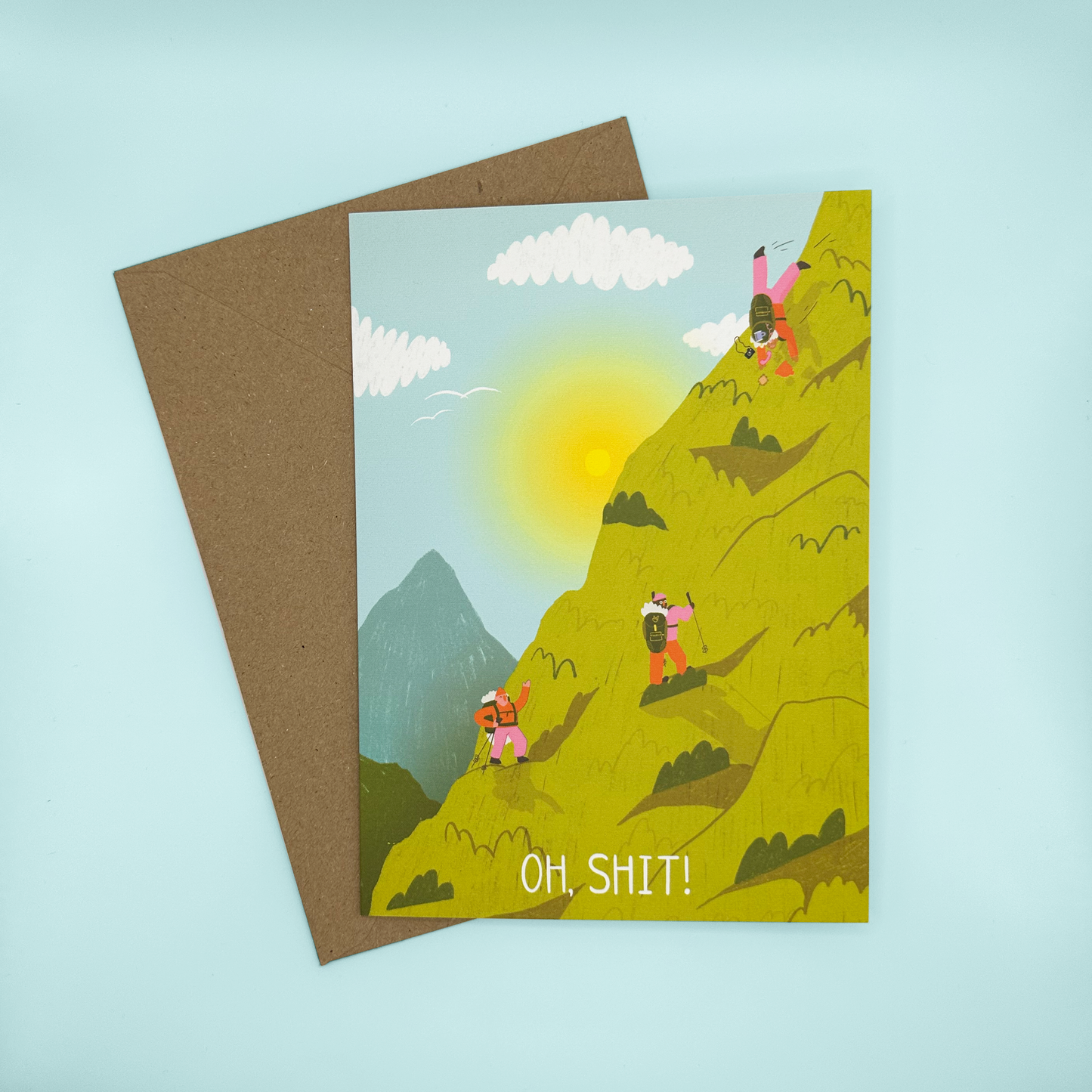 Hiker Falling on a Mountain Card