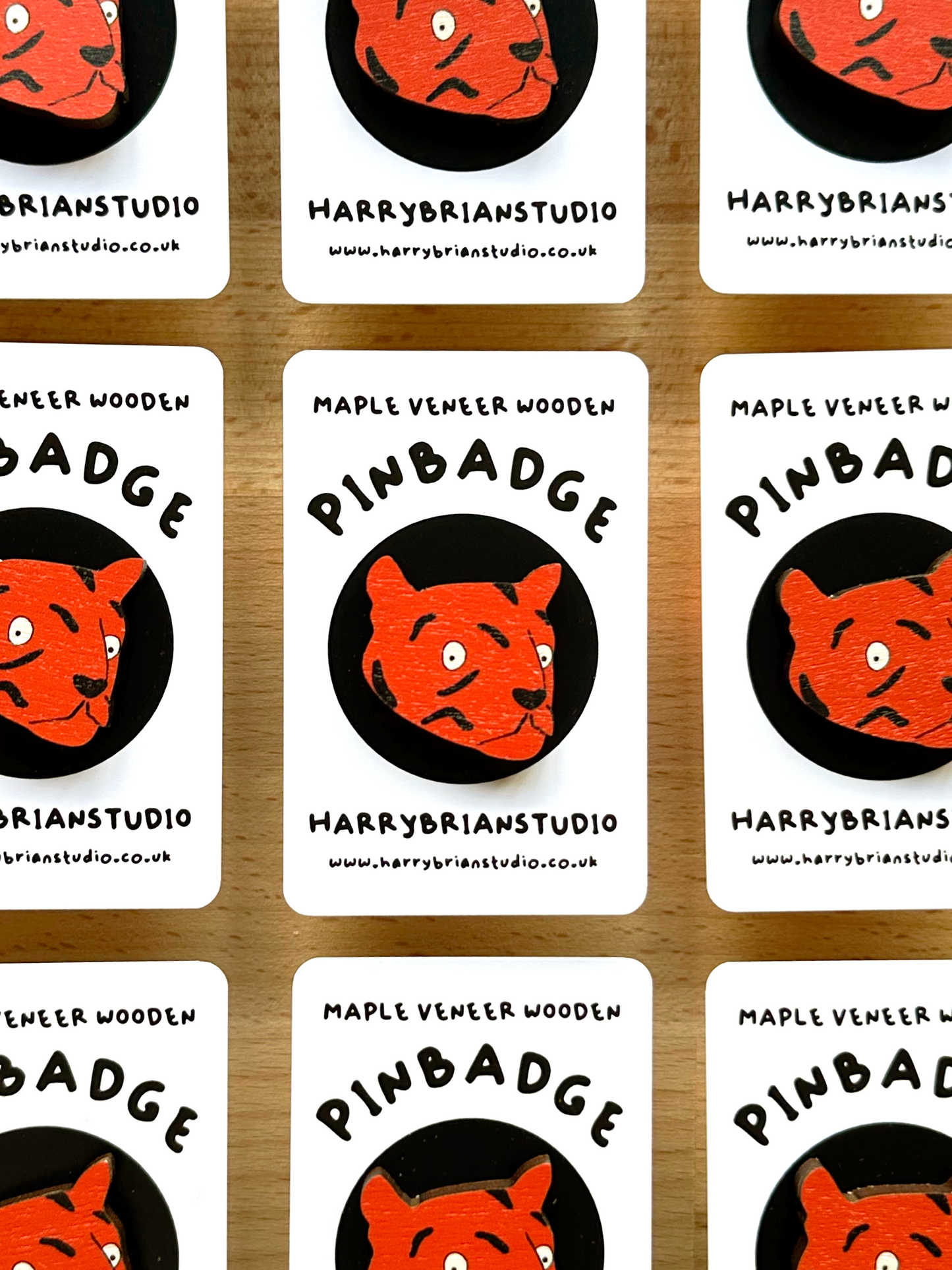 Tiger Maple Veneer Wooden Pin Badge