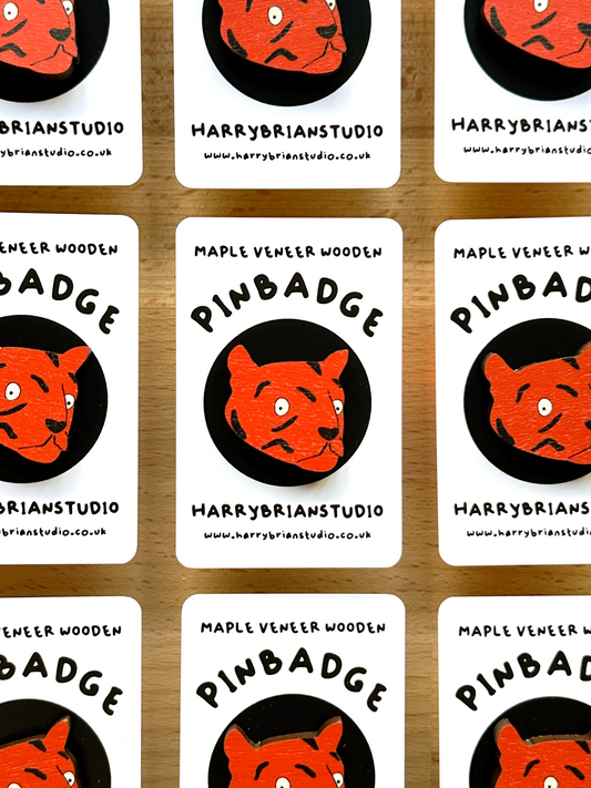 Tiger Maple Veneer Wooden Pin Badge