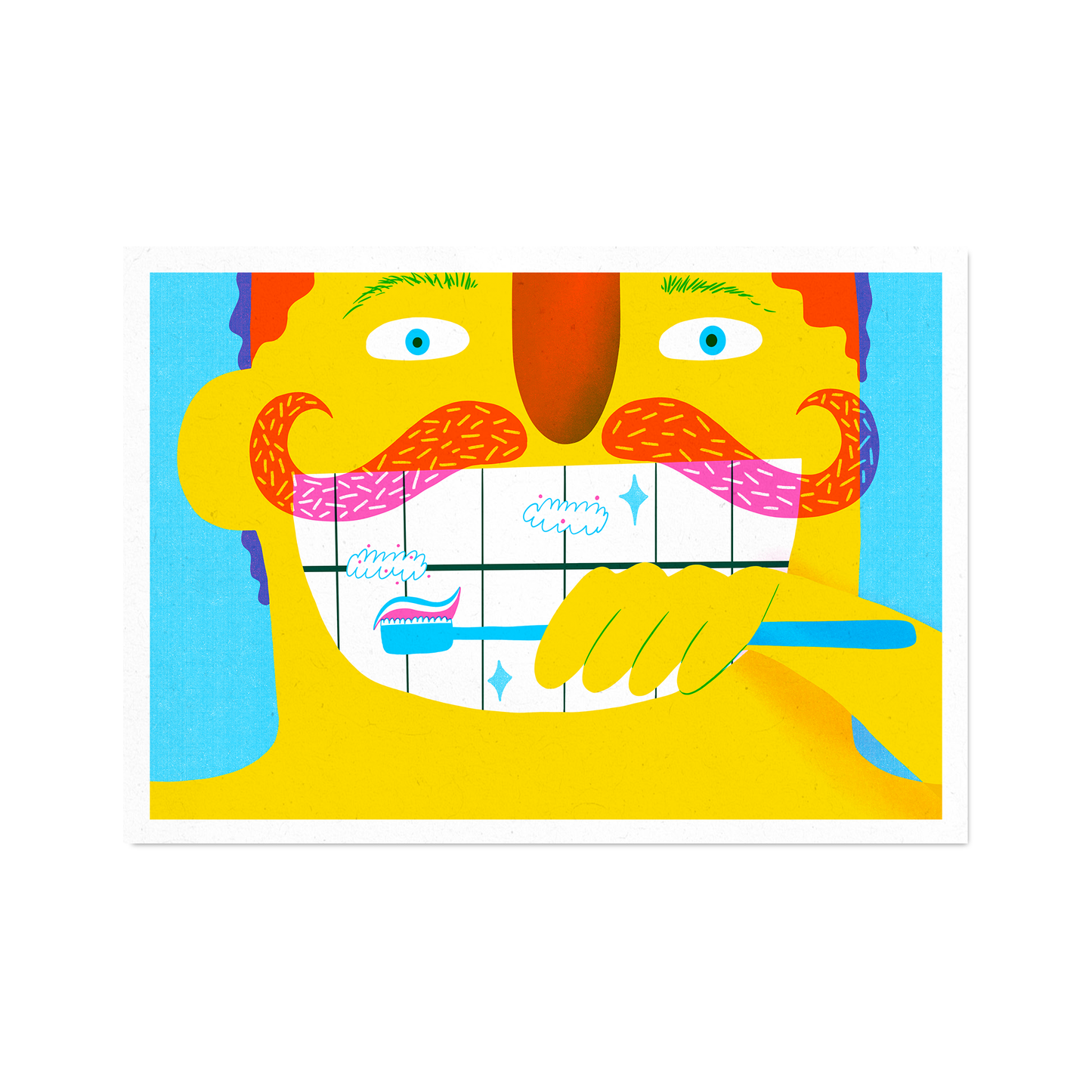 Brushing Teeth A4 Risograph Print