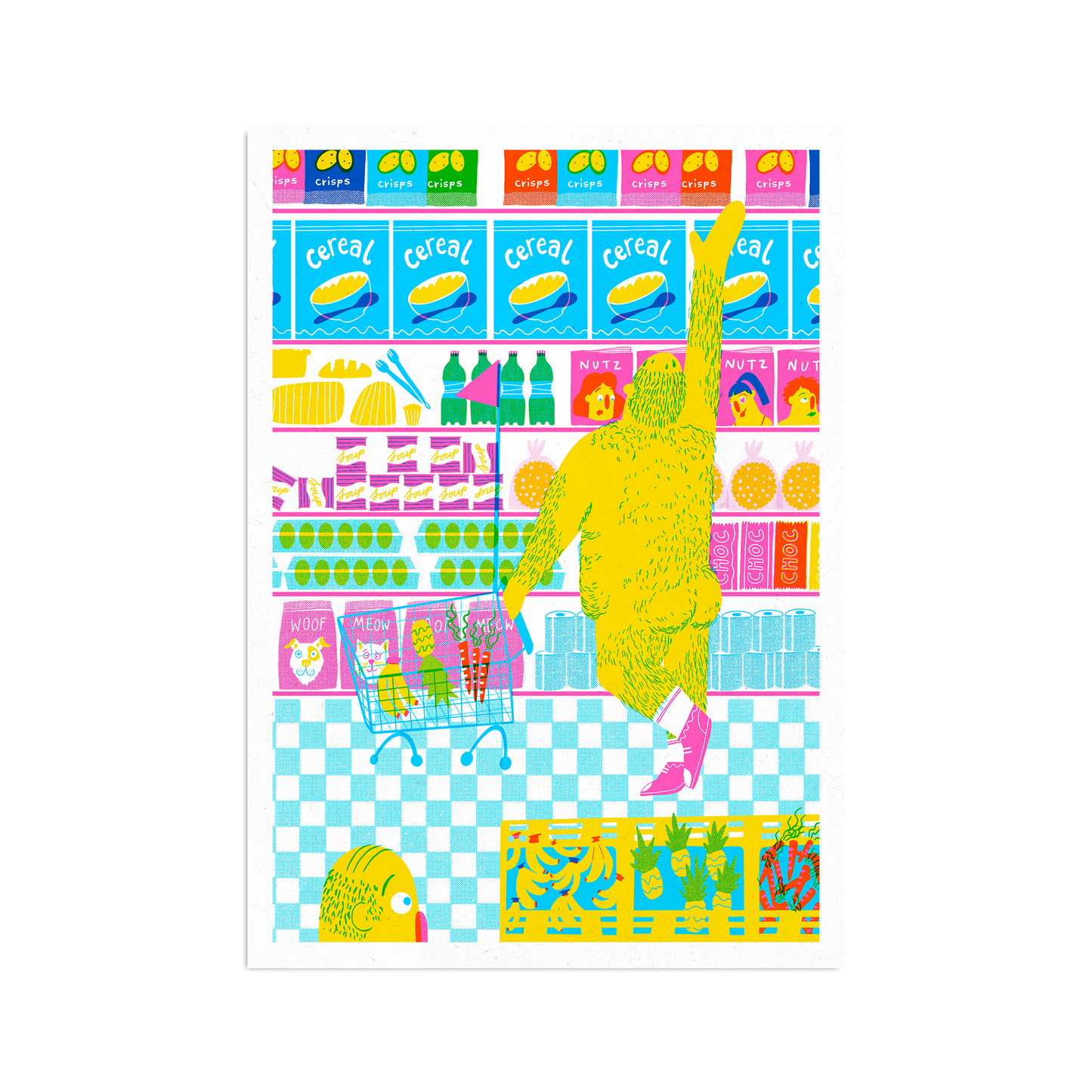 Grocery Shopping A3 Risograph Print