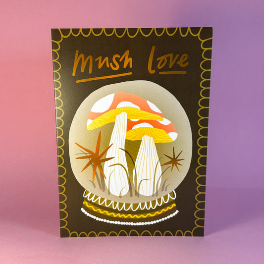 Gold Foiled Globe Mushroom Themed General Send Card - Mush Love - Birthday Thank You, Anniversary