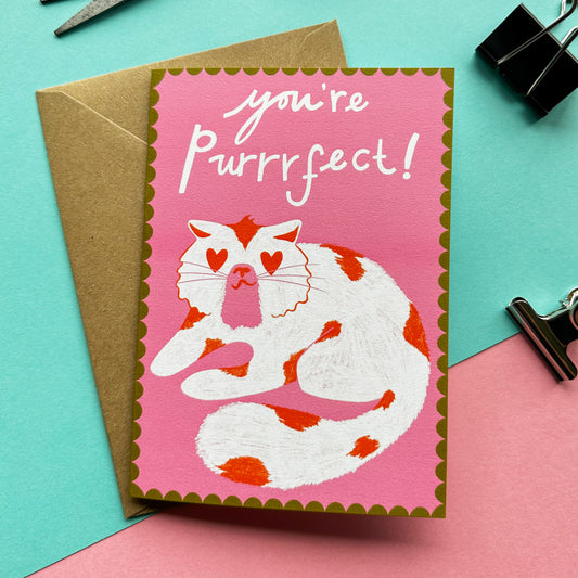 Purrrfect Cat Themed General Send Card - Birthday Anniversary Valentines Day Card