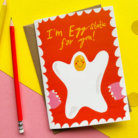 Funny Egg Themed General Send Card - Congratulations Birthday -  I'm Egg-static for you!