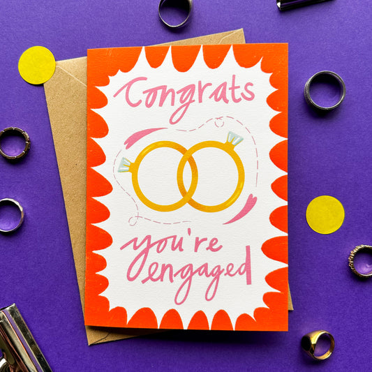 Cute Congratulations Engagement Card - Ring and Heart Theme -  Congrats You're Engaged!