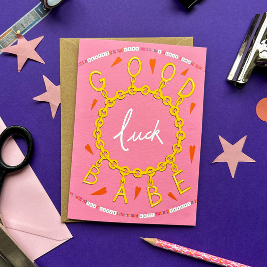 Girly Colourful Good Luck Greeting Card - Good Luck Babe