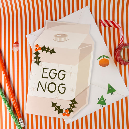 Cute Fun Eggnog Themed Christmas Card - Eggnog Carton Hand Cut