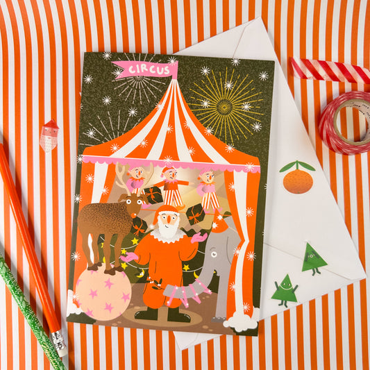 Cute Fun Circus Themed Christmas Card - Under The Big Top