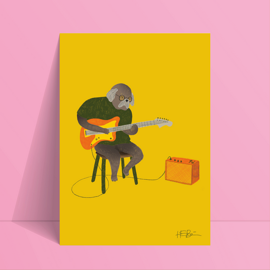 The Rolling Bones Dog Themed Art Print | A4 | Cute Dog-Guitarist Themed Print