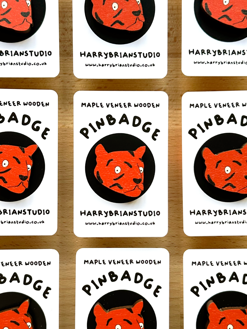 Tiger Maple Veneer Wooden Pin Badge