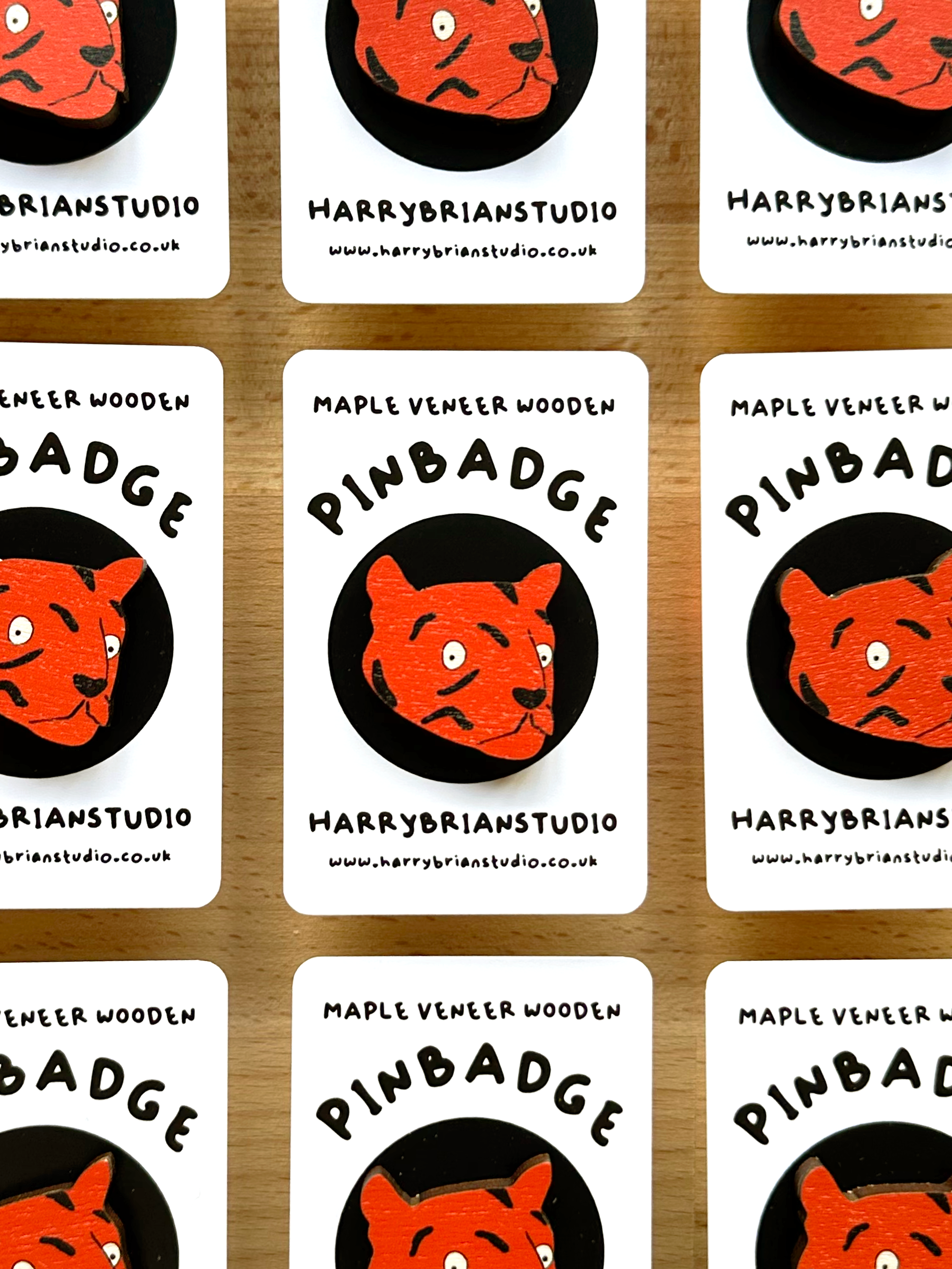 Tiger Maple Veneer Wooden Pin Badge