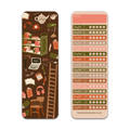 Book-themed bookmark with illustrations and on reverse, page tracker with chapter numbers and star ratings.