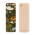 Bookmark with travel-themed illustrations and lined pages, like a postcard on reverse.
